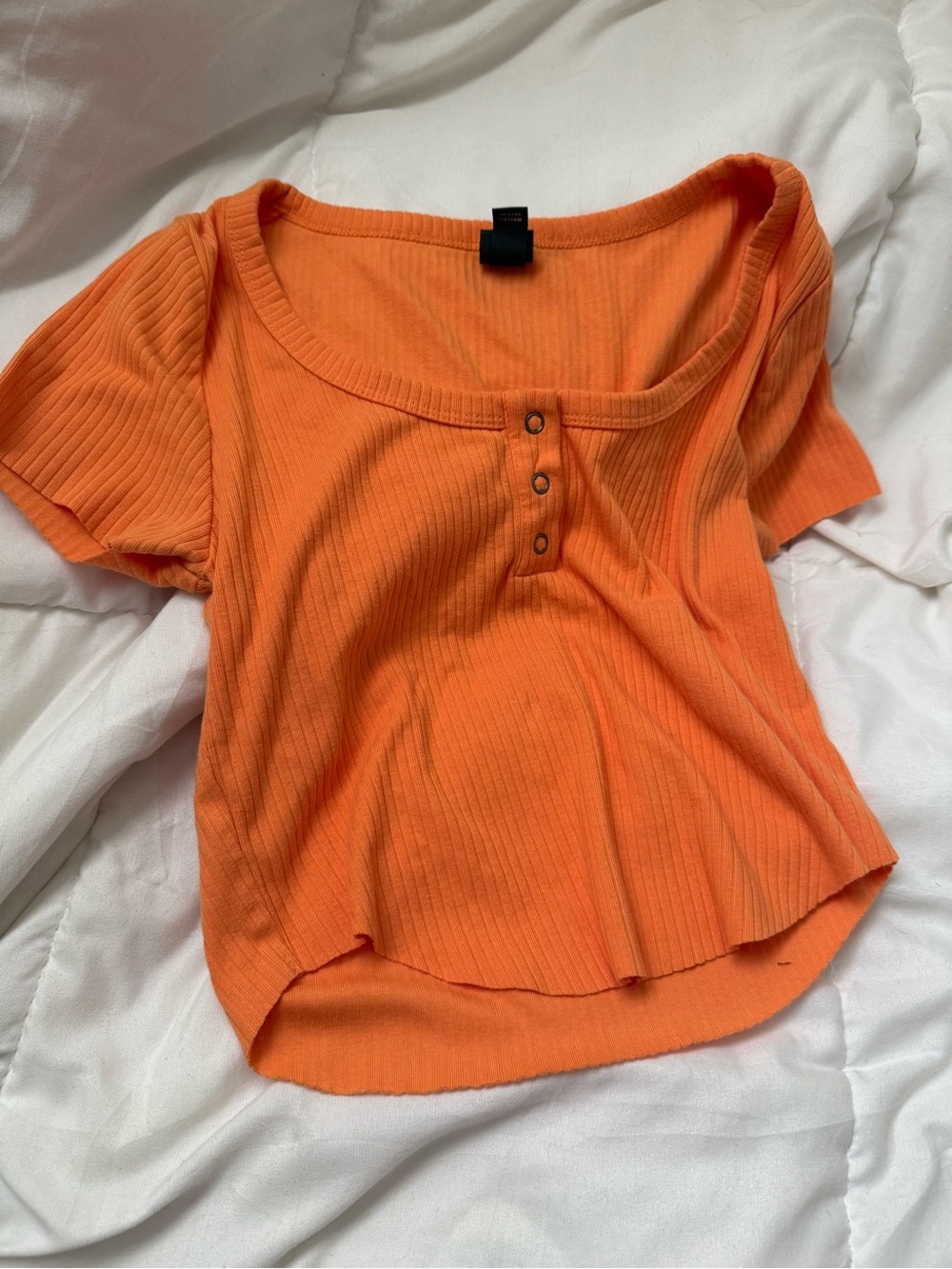 wild fable Orange Ribbed Scoop-Neck Henley Crop Top